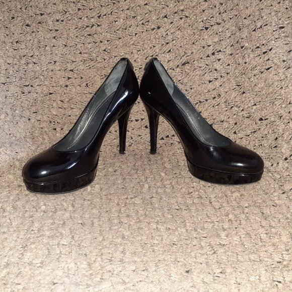 STUART WEITZMAN-Black Patent Leather Platswoon Pump-4" Stiletto Heel-Sz 5.5-NM - Picture 4 of 8